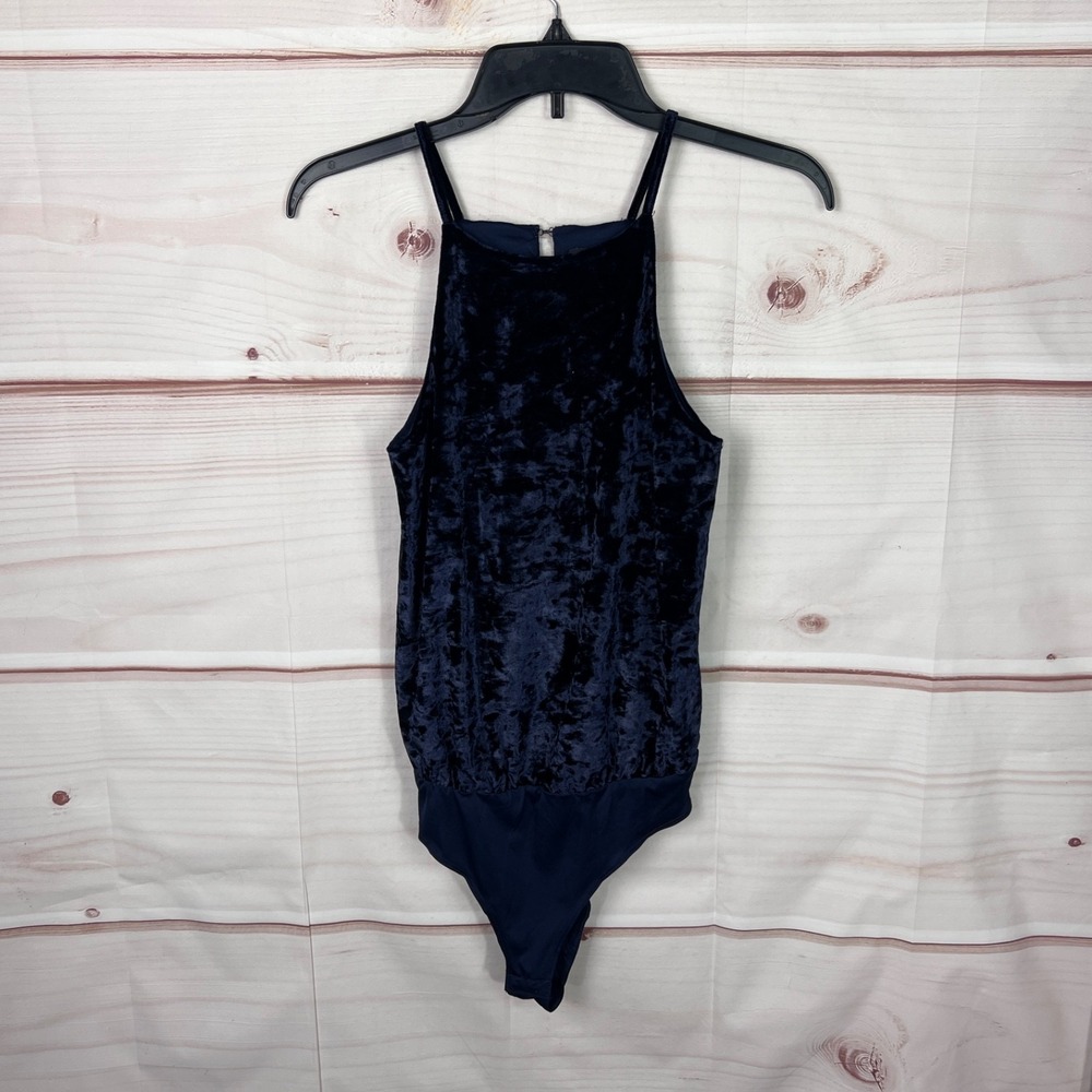 Greylin Top Womens‎ XS Blue Velvet Bodysuit Tank Sleeveless Square Neck Stretch